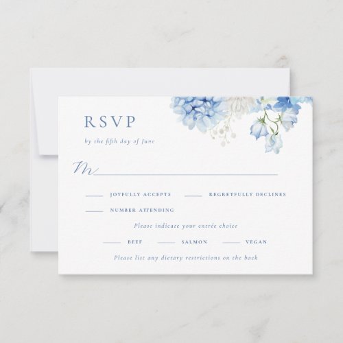 Elegant Blue Floral Wedding RSVP Card