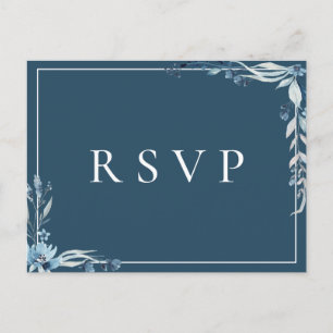 Elegant Blue Floral Wedding RSVP Song Request Invitation Postcard