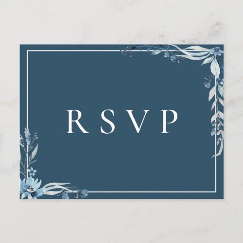 Elegant Blue Floral Wedding RSVP Song Request Invitation Postcard