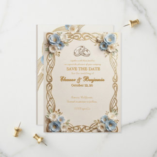 Elegant Blue Floral Wedding Save the Date