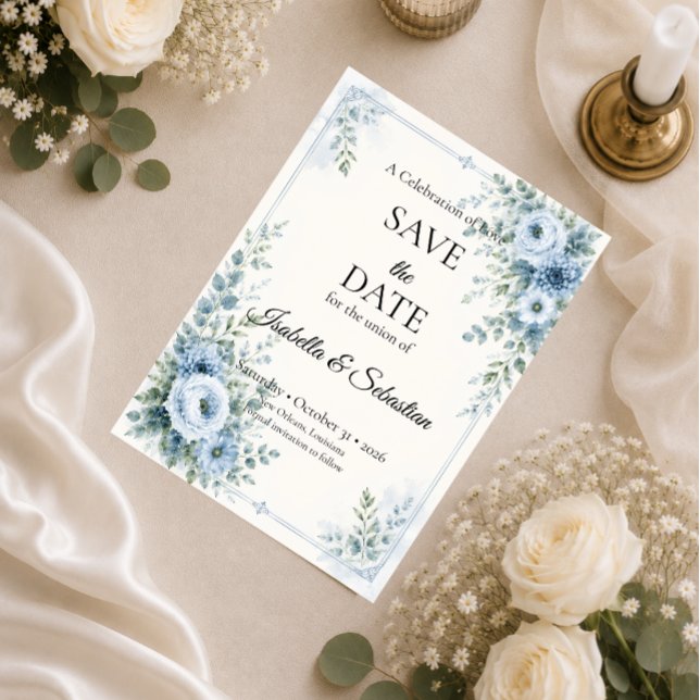 Elegant Blue Floral Wedding Save The Date (Creator Uploaded)