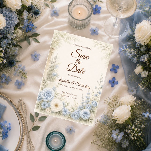 Elegant Blue Floral Wedding Save The Date (Creator Uploaded)