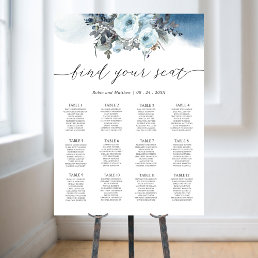 Elegant Blue Floral Wedding Seating Chart Sign