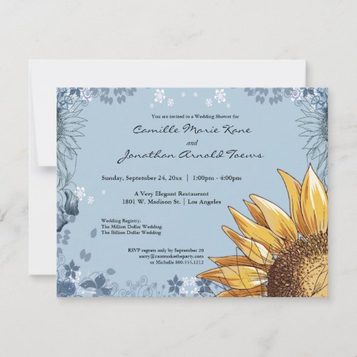 Elegant Blue Floral Wedding Shower Invite