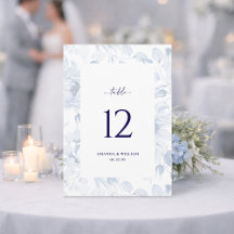 Elegant Blue Floral Wedding Table Number Card