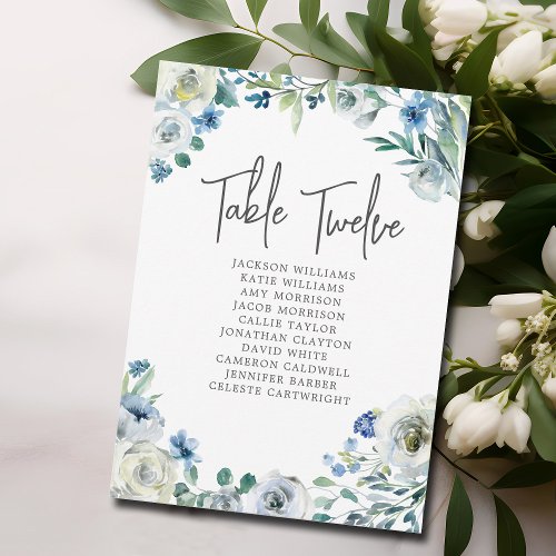 Elegant Blue Floral Wedding Table Number Card