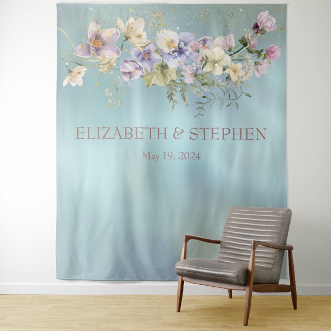 Elegant Blue Floral Wedding Tapestry (In Situ)