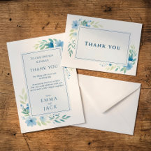 Elegant Blue Floral Wedding Thank You Card