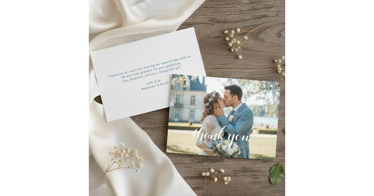 Elegant Blue Floral Wedding Thank You Card | Zazzle