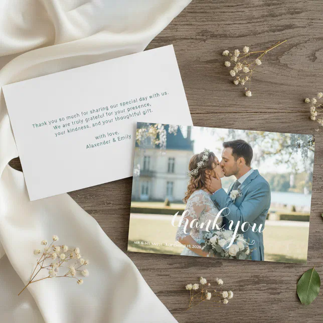 Elegant Blue Floral Wedding Thank You Card | Zazzle
