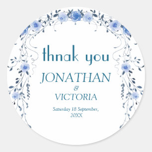 Elegant Blue Floral Wedding Thank You Favor Labels