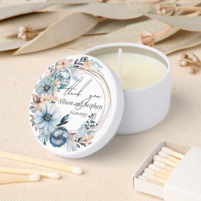 Elegant Blue Floral Wedding Thank You Mini Candle Favors (Insitu)
