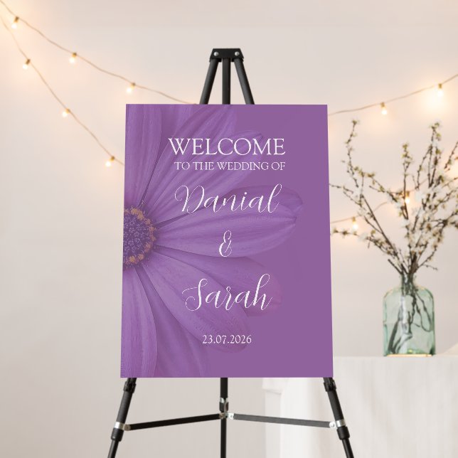 Elegant Blue Floral Wedding Welcome Sign Board (In Situ (Stand))