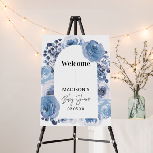 Elegant Blue Floral Welcome Baby Shower Sign