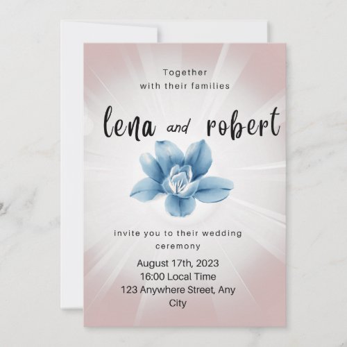 elegant blue floral white pink wedding invitation