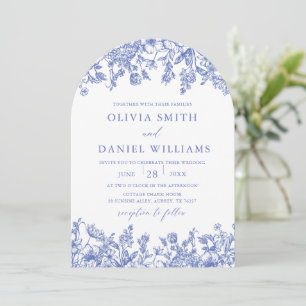 Elegant Blue Floral Wildflower Arch Wedding Invitation