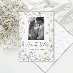 Elegant Blue Floral Wildflowers Photo Save The Date