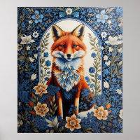 Elegant Blue Floral William Morris Inspired Fox