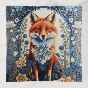 Elegant Blue Floral William Morris Inspired Fox Trinket Tray