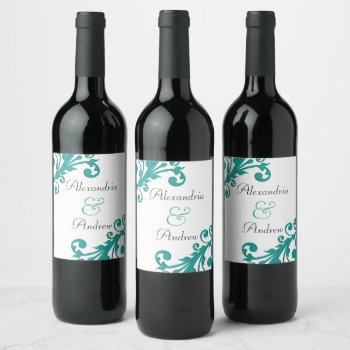 Elegant Blue Floral Wine Label by capturedbyKC at Zazzle