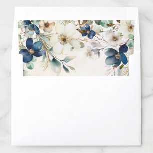 Elegant Blue Floral Winter Wedding Envelope Liner