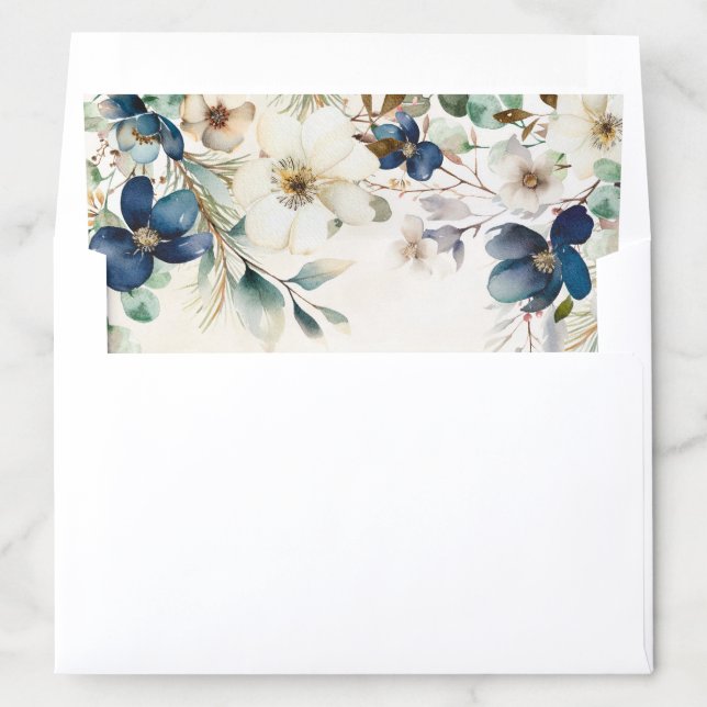 Elegant Blue Floral Winter Wedding Envelope Liner (In Envelope)