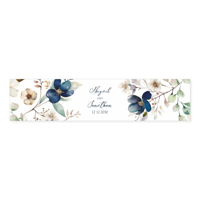 Elegant Blue Floral Winter Wedding Napkin Bands (Unfolded)