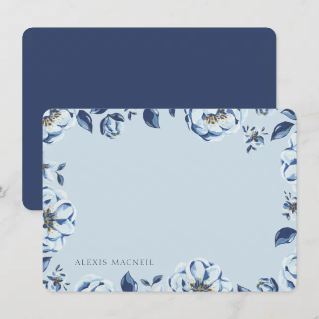 Elegant Blue Floral Womens Personalized Stationary Note Card | Zazzle