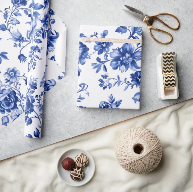 Elegant Blue Floral Wrapping Paper  (Crafts)