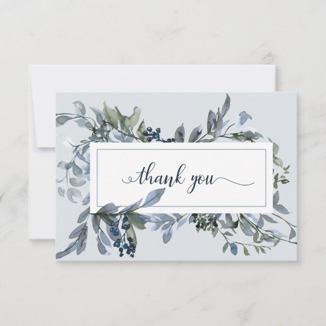 Elegant Blue Floral Wreath Funeral Thank You Card (Front)