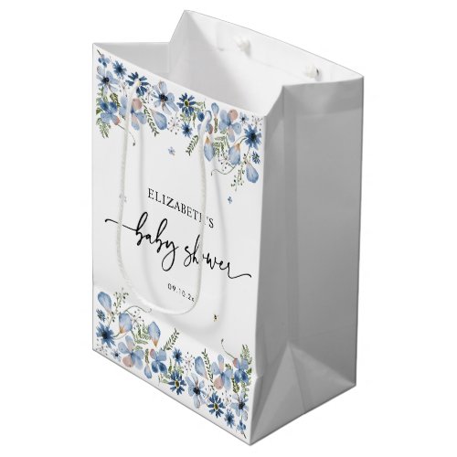 Elegant Blue Florals Baby Shower Medium Gift Bag