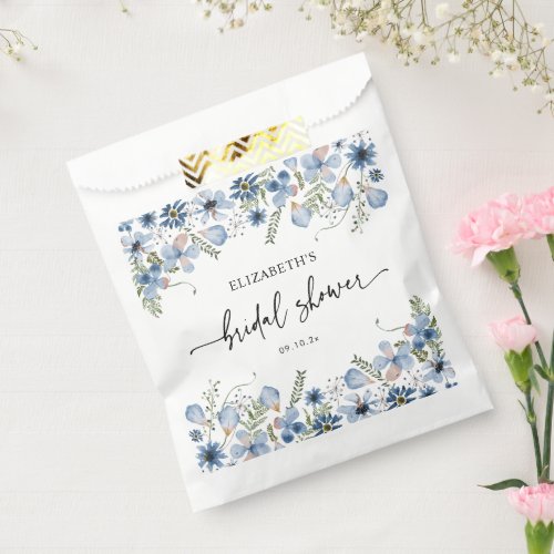 Elegant Blue Florals Bridal Shower Favor Bag