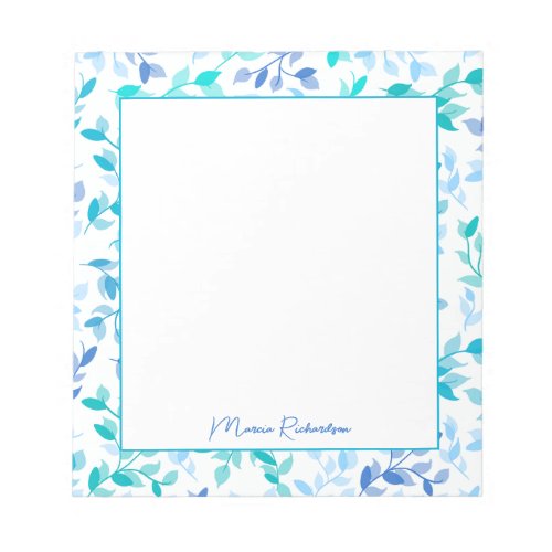 Elegant Blue Florals Modern Script Personalized Notepad