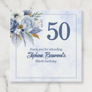 Elegant Blue Florals Women's 50th Birthday Party Favor Tags