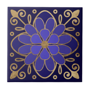 Elegant Blue Flower Azulejo Ceramic Tile