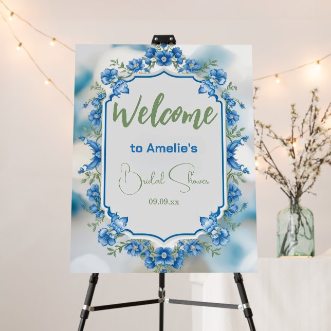 Elegant Blue  Flower chinoiserie bridal shower Foam Board (In Situ (Stand))