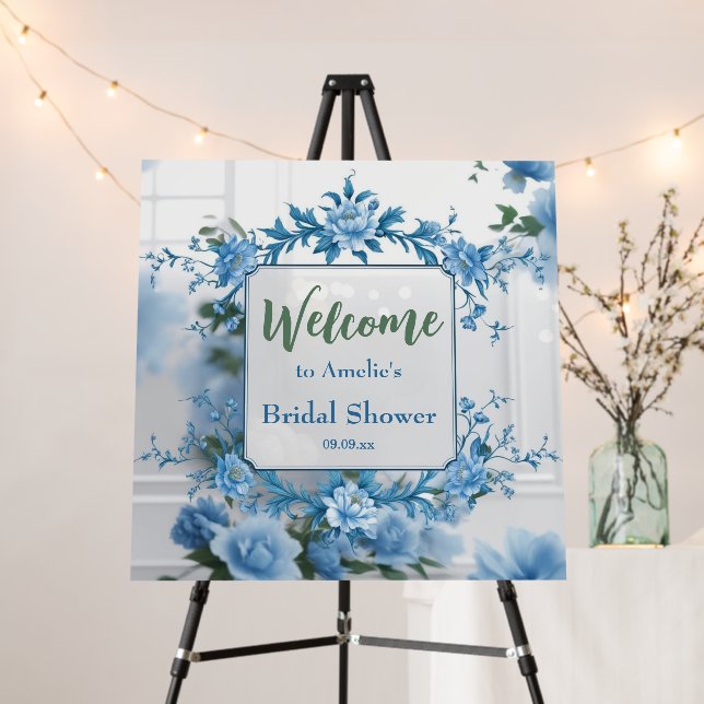 Elegant Blue  Flower chinoiserie bridal shower Foam Board (In Situ (Stand))