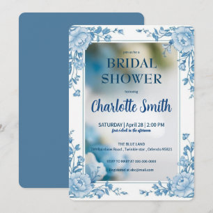 Elegant Blue  Flower chinoiserie bridal shower Invitation