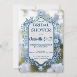 Elegant Blue Flower chinoiserie bridal shower Invitation