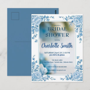 Elegant Blue  Flower chinoiserie bridal shower Postcard