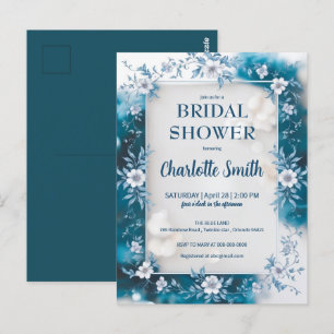 Elegant Blue  Flower chinoiserie bridal shower Postcard