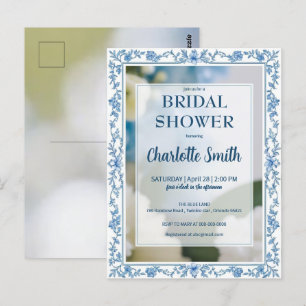 Elegant Blue  Flower chinoiserie bridal shower Postcard