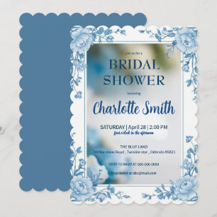 Elegant Blue Flower chinoiserie bridal shower Save The Date