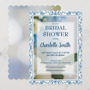 Elegant Blue Flower chinoiserie bridal shower Save The Date