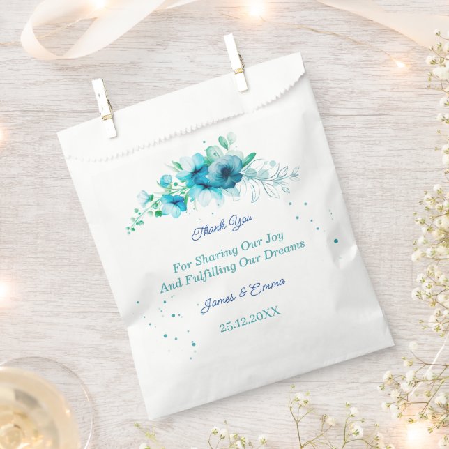 Elegant Blue Flower Custom Wedding Favor Bag (Clipped)
