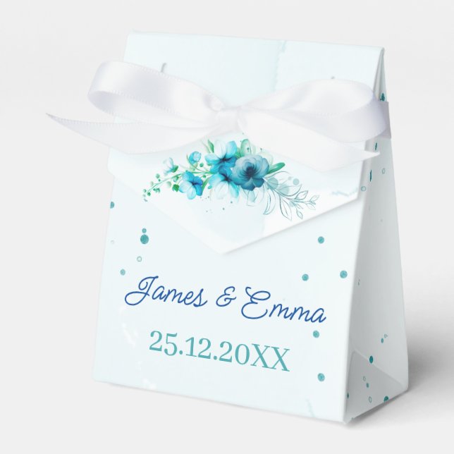 Elegant Blue Flower Customized Wedding Favor Boxes (Front Side)