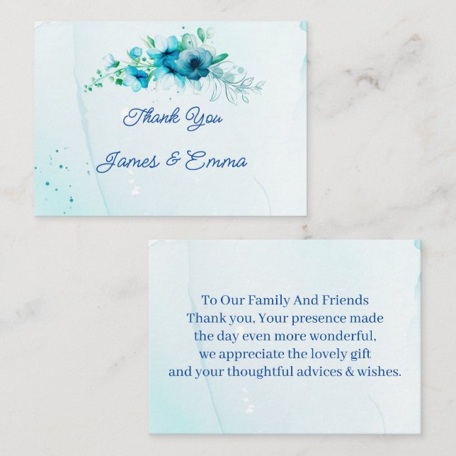 Elegant Blue Flower Customized Wedding Thank You Note Card (Front/Back)