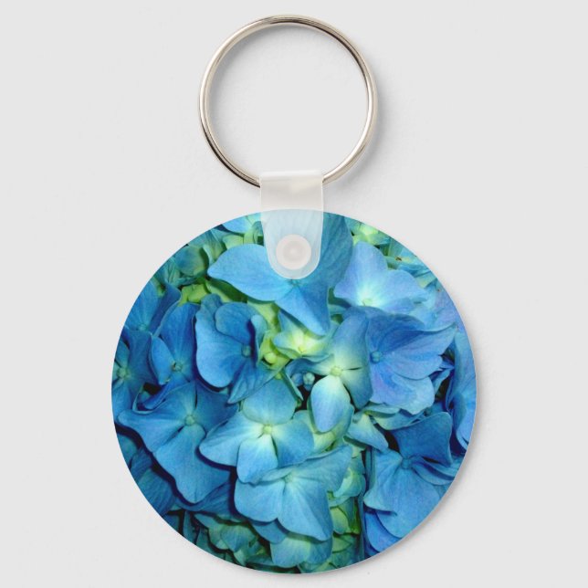 Elegant blue flower floral hydrangea   keychain (Front)