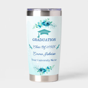 Elegant Blue Flower Graduation Custom Insulated Tumbler