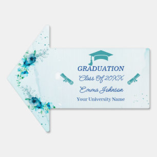 Elegant Blue Flower Personalized Graduation Yard Sign